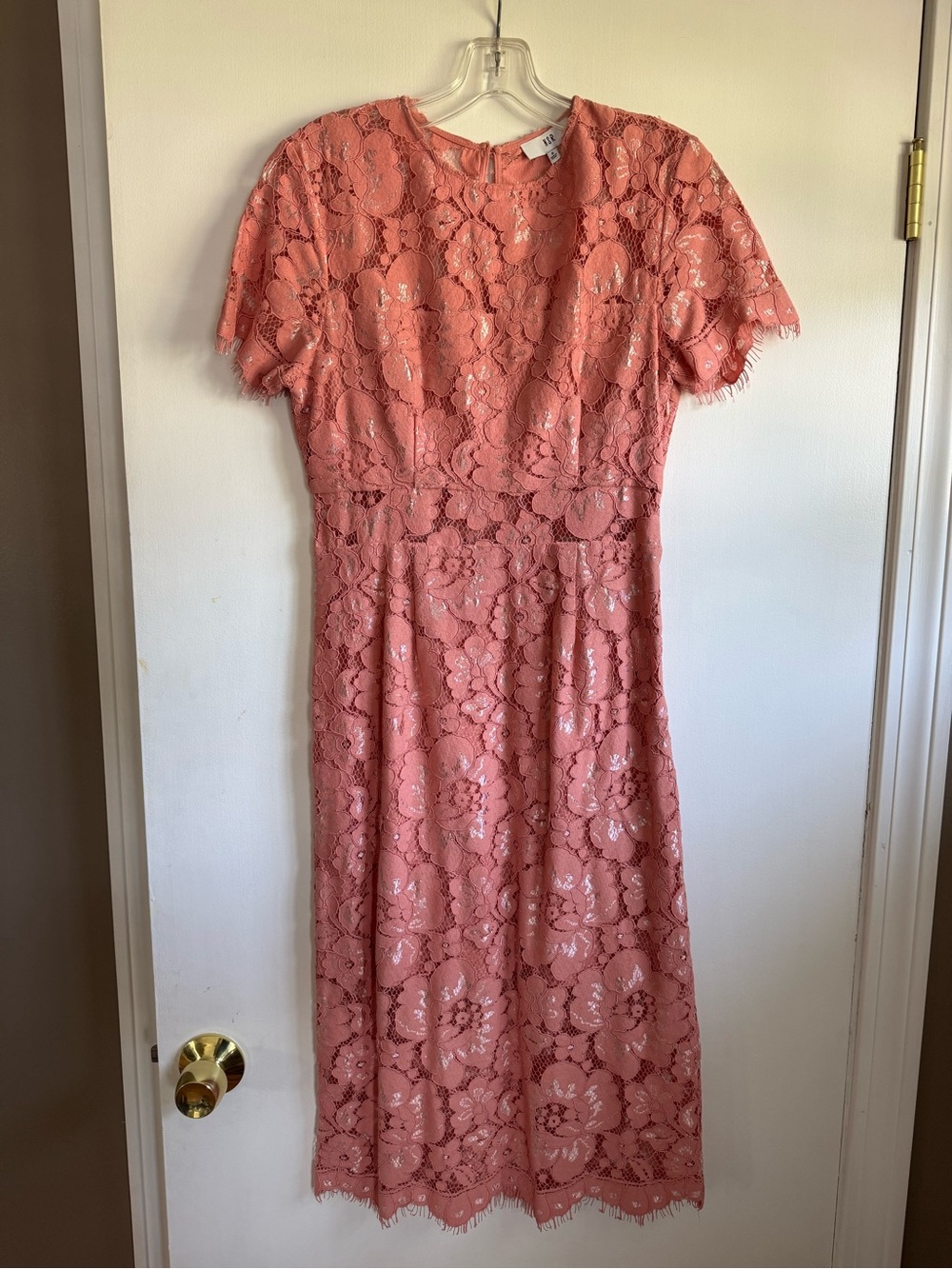 Womans Coral Lace Midi Dress